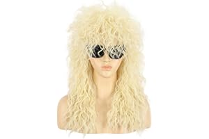 VGbeaty Perruque Longue Blonde Brune Bouclée Pour les Femmes Perruque Mulet des Années 70 80 Rocker pour Carnaval Halloween Costume Party
