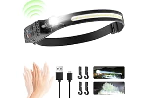 DEMLAIES Head Torch Rechargeable, Super Bright 230° Wide Beam Adjustable Focus Headtorch, 30 Hours Runtime, 7 Modes with Motion Sensor, Waterproof Lightweight Headlamp for Camping Running Fishing Walking