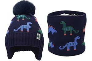 DKDDSSS Conjunto de Gorro y Bufanda Circular de Punto de Invierno para Niños - Sombrero Caliente
