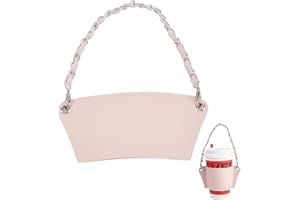 AMIJOUX PU Leather Coffee Cup Sleeve with Handle Strap, Reusable Cold Drink Holder, Pink Portable Cup Insulator Sleeve for Hot Or Cold Beverages for Latte Tea Starbucks