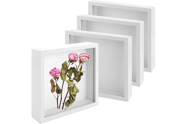 APACALI 4 stycken 3D-fotoramar för fyllning, 20 x 20 cm bildram djup objektram, djup ram för föremål, 3D-ram med glasram transparent, vit objektram för fyllning för vägg