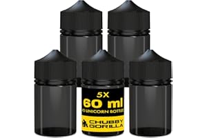 COPACKR Chubby Gorilla V3 60 ml STUBBY PET plastikowe butelki z jednorożcem na płyny i olejki - puste butelki z zakraplaczem - 5 x 60 ml (przezroczysta czarna butelka z czarną czapką), Przezroczysta czarna butelka z czarną nasadką, 30ml