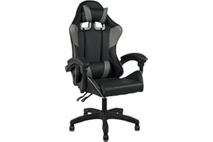 ILGRUPPONE Il Gruppone Passione Casa Sedia Gaming Professionale SimilPelle Reclinabile Con Braccioli Poltrona Ufficio Regolabile in Altezza Pistone Gas,Cuscino Poggiatesta E Lombare Gamer -Grigio