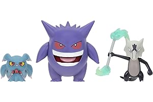 JAZWARES PKW – Lot de 3 Figurines de Type fantôme Asst – 11,4 cm, Gengar, 7,6 cm Alolan Marowak, 5,1 cm Misdreavus (Amazon)