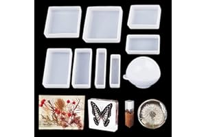 FineInno 9 Piezas Moldes Resina Epoxi Resin Molds Geométrico Cuadrado Rectangular Manualidades DIY Molde de Silicona Decoración Joyería Crafting