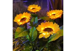 RuiDay 4 Pack Solar Sunflower Lights,Sunflower Solar Lights Garden Stakes Decorative,IP65 Waterproof Artificial Flowers Stake Lights,Outdoor Solar Lights for Garden Yard Pathway Lawn (4 Pack)