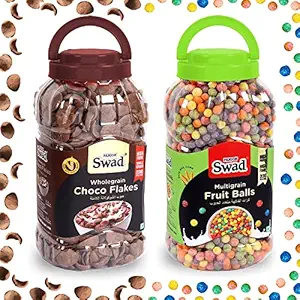Swad Choco Flakes & Fruit Balls (Multigrain Cereal Chocos Froot Kids High Fibre) 2 Jars, 720 g