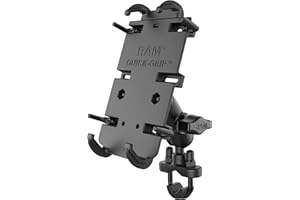 RAM MOUNTS Soporte de teléfono grande de agarre rápido con base de perno en U para manubrio RAM-B-149Z-A-PD4U con brazo corto para motocicleta, ATV/UTV, bicicleta