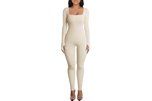 Adisputent Women Bodycon Jumpsuits Long Sleeve Square Neck Bodysuit Onesies Ribbed Knit Yoga Jumpsuit One Piece Romper Workout Sports Outfits Playsuit