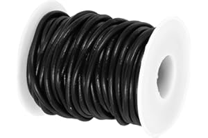PATIKIL 11 Yard x 3mm Cordón De Cuero Redondo para Fabricación De Joyería, Encaje Cuerda De Cuero Carrete para Hacer Collares Pulseras Abalorios Cordón Trenzado, Negro