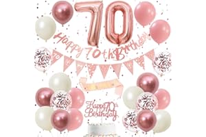 DEARLIVES 70th Birthday Decorations Retro Pink Rose Gold - Double Digits 70 Party Supplies Set for Women & Girls, birthday Banner, Pennant Flags, Cake Topper, Balloon Assortment (70th Pink Birthday Set)