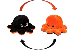KUNSTIFY - Peluche Pieuvre réversible 20 cm, Orange et Noire