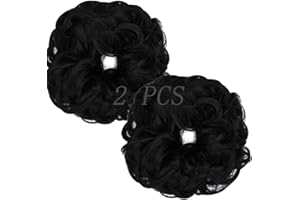 OMGREAT 2PCS Thick Updo Messy Hair Buns Curly Wavy Ponytail Extensions Hairpieces juva bun Hair Scrunchies for Women Girls Color Dark Black