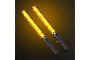 RoadHero 2 Pack 21 Inch Traffic Wand, Yellow LED Traffic Control Baton with 2 Flashing Modes, Night Safety Light Wand with Side Clip for Airport, Parking, Car Directing