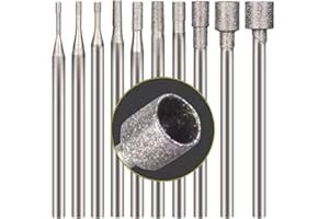 Luo ke 10 Pcs Hollow Cup Diamond Burr - 3/32'' Shank Diamond Mounted Grinding Burs Stone Carving Sets for Rotary Tools Includes Dremel
