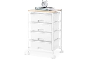 SYKIARIOL Storage Trolley with 4 Drawers, Rolling Storage Cart on Wheels, Multipurpose Mobile Organizer Unit Utility Cart for Living Room,Bedroom,School,Beauty, White