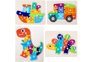 Holzpuzzle für Kleinkinder,Montessori Spielzeug 2 Jahre,Puzzle ab 2 3, Geschenk für 1 2 3 Jährige Jungen und Mädchen - 4er-Pack