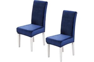 Xundefeng Soft Velvet Dining Chair Covers for Dining Room Set of 2 Pack Slipcovers Chairs Cover Stretch Slipcover, Navy Blue