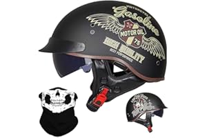 ACLFFSHOP German Style Vintage Motorcycle Jet Helmet, ECE Approved Open Face Motorbike Helmet, Retro Half Helmet, with Sun Visor and Removable inner, for Adult Men Women M~XXL