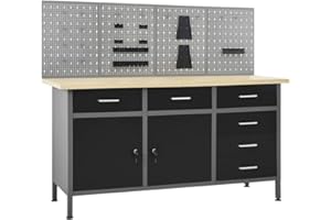 vidaXL Banco da Lavoro con 4 Pannelli a Parete Officina Fai da Te Garage Attrezzi Ferramenta Articoli Attrezzature Tavolo Falegname Bancone Bricolage