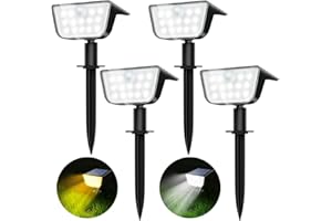 CGN Lampe Solaire Exterieur Detecteur de Mouvement Lot de 4 - Spot Solaire Exterieur Étanche IP68, 14 LED lumiere exterieur 6 Modes éclairage pour chemins, Jardin, Cour, Blanc Chaud + Blanc Froid