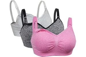 Dreamburn Maternity Nursing Bra 1/2/3 Pack Wireless Seamless Breastfeeding Bras 4 Rows Adjust Hook with Removable Spill Prevention Pads Add Extenders Comfortable