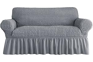 zenmag Loveseat Slipcover 1 Piece for 2 Cushion Couch Sofa Cover with Skirt, Durable Washable High Elastic Stretchable, Easy Fit Universal Furniture Protector (2 Seater, Grey)