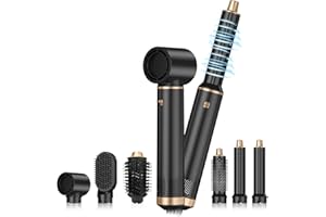 DINTO 6 in 1 Air Styler, Hot Air Brush, Hair Dryer Brush, Thermal Brush Magic Styler, Hair Dryer Brush, Hair Styling Appliances, Hair Styler, Straightening Brush (Black)