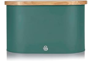 Swan Nordic Cestino, Coperchio per Tagliere in bambù, Portapane in Acciaio al Carbonio Pane Viennese, Design Moderno, Verde, Taglia Unica