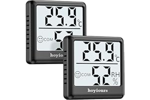 hoyiours Mini Termometro Igrometro Digitale, 2 Pezzi Termometro Ambiente Termoigrometro Digitale da Interno, Monitor di Temperatura e Umidità per Ufficio, Casa, Garage, Stanza del Bambino, Nero