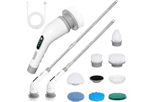 SOARFLY 9 in 1 Spazzola Rotante Pulizia Casa, Spazzola Elettrica per Pulizia Grande Potenza per Cucina, Auto, Piastrelle, Pareti, Pavimenti, Doccia, Lavavetri Elettrico con 3 Velocità Regolabili