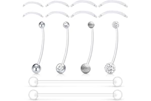 Mayhoop 14G Schwangerschaftspiercing Bauchnabelpiercing 1,6mm 32mm Bauch Stecker Schwangerschaft Flexibel Kunststoff Bioflex Banane Piercing 12/14/16/18mm Ersatz Bar