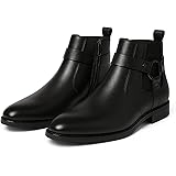 Kraasa THE HARNESS – Men’s stylish vegan Leather Chelsea Boots with Side Zipper & O-ring Strap Elastic Panel Ankle Boot (Tan/Black/Brown): 