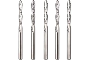 CBRIGHT 2 Flutes CNC Router Bits End Mill 5 pcs 1/8" (3.175 mm) Shank Milling Cutter Tungsten Steel Left Hand 17mm Cutting Edge Tungsten Carbide for Wood MDF Engraving