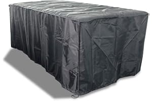 CONCEPT USINE - Housse De Salon De Jardin - Protection Waterproof Lusiana 8 Places Noir - House Table (194x94x68cm) + 8 Housses chaises (60x90x113/140 cm) - Imperméable Coupe-Vent Robuste Durable