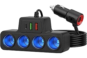 Lotnery 120W 7 in 1 Car Charger with 4 Sockets & 3 USB Ports (QC 3.0/PD 3.1/USB 3.1) 12V/24V – Car Cigarette Lighter Multi Socket for Vehicles, Laptops, Phones, Dash Cam, Car Fridge