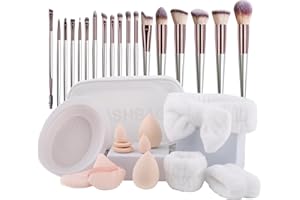 LHLXZQ Ensemble de Pinceaux de Maquillage, avec éponge de Maquillage, Pompon à Poudre et Tapis de Nettoyage, pour fond De Teint Blush Anti-cernes Ombres à Paupières Poudre et Contouring#3