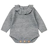  Mono Bebé, LANSKIRT Recién Nacido Bebé Niña Color Sólido Manga Larga Tejido de Punto Escote de Hoja de Loto Romper Mono Ropa de Trajes