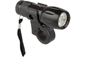 M-WAVE Head Light Bike & Outdoor, Black Alloy Housing, with 9 White LEDs, 1 Function, with 3 Batteries(AAA), with Quick Release Bracket No. 223523, Also As Usuable As Torch, Blister Packing