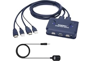 TCNEWCL Commutateur KVM HDMI USB 2 ports, 4K HDMI KVM Switch sélecteur avec Cable Fixe 1,2M pour Brancher 2 PC sur 1 Écran et clavier, souris, scanner, imprimante