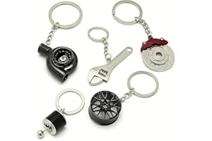VELLICHOR EUROPE 5pc Car Lovers Key Chain Set | Manual Gear Shifter | Wheel Rim | Spanner | Turbo | Brake Disc keychain | Automotive Accessories | Auto Vehicle Enthusiast Gift Set | Car Truck Bike | Car Parts Keyring