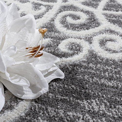 Designer Teppich Mit Floral Muster Glitzergarn Grau Weiß Anthrazit Meliert, Grösse:160×220 cm - 3