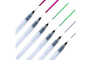 BUYSOW 6 Pezzi Pennelli Acquerello, Pennello con Serbatoio per Acquerello, 155mm Punta Fine/Media/Grande Pennarelli Acquerellabili per Acquerelli, Colorare, Dipingere - Pennarelli ad Acqua Versatili