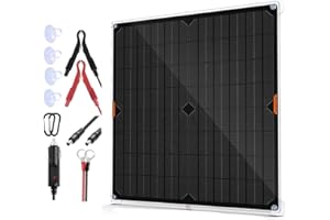 BOKENTIO 12 Volt 20W Solar Car Battery Charger & Maintainer, Solar Panel Trickle Charger, with Alligator Clip& Cigarette Lighter PlugAdapter for Car, Boat, Automotive, Motorcycle, RV