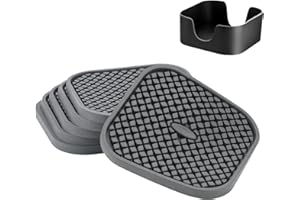 IYYI Sottobicchieri in silicone, sottobicchiere per bevande Sottobicchiere assorbente con scanalature grande tappetino per tazza da 4 pollici, set di 6 (Quadrato - Grigio)