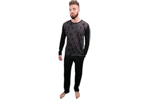 KRUXADER Mens Pyjamas Set | 100% Cotton PJs | With Pants & Long Sleeve Top With Dragon Pattern | Elastic Waistband and Drawstring