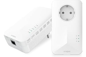 STRONG - Kit Powerline - Doble Toma PLC - PLC 1000 Mbps + PLC WiFi 1200 Mbps - Compatible Box/Router - 1 Puerto Gigabit Ethernet + Enchufe Filtrado - Instalación Plug & Play - Alta Velocidad - Blanco