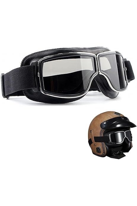Occhiali Da Moto Vintage Trasparenti - Con Fascia Elastica, Antivento, Pieghevoli