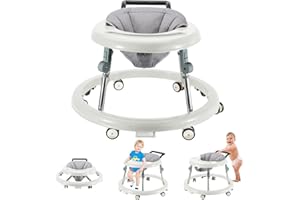 FUGUALIN Baby Walker with Wheels, Activity Center with Mute Wheels Anti-Rollover, 5-Position Height Adjustable Foldable Baby Walker (White)