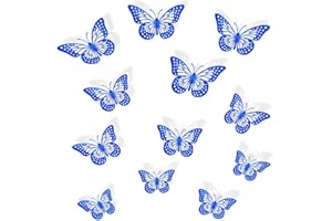 LAHVIUU 3D Schmetterlinge Deko,12 Stück Schmetterling Wandaufkleber Wand Deko Wandsticker,für Wohnzimmer Kinderzimmer Hochzeit Party Dekoration Tortendeko(Blau)